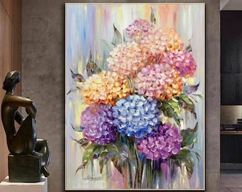 油絵 絵画 【Hydrangea】 Hydrangea Painting Original Hydrangeas Painting on Canvas Flower