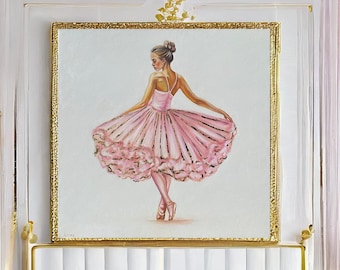 Pink and Gold Ballerina Painting Theme Nursery Ballet Painting Ballet Room Decor Pink Décor Dancing Ballerina Framed Art Painting Gift Girls