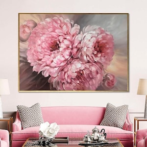 Pink Peonies Oil Painting Original, Large Peony Flowers Wall Art, Peony Flower Oil Painting on Canvas, Pink Floral Art, Peonies Wall Art