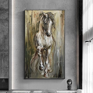 Arabian Horse Oil Painting on Canvas Farmhouse Wall Art Animal Oil Painting Gift for Horse Lover Abstract Running Horse Painting 30x60
