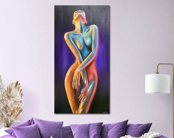 Peinture abstraite de corps de femme sur toile Art abstrait figuratif féminin, peinture complète du corps, peinture à l'huile originale figure féminine, peinture d'art