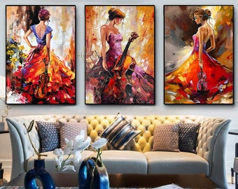 3 Matching Paintings on Canvas Set of Three Wall Art Framed