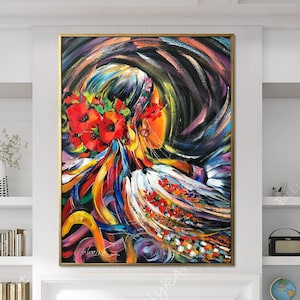 Ukrainian Girl Painting Original Ukrainian Painting on Canvas Pro Ukraine Wall Decor Ukraine Artist Paintings Modern Ukrainian Folk Art