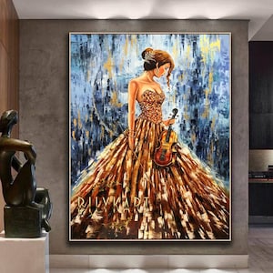Violin Woman Oil Painting Original Violinist Art Abstract Woman Canvas Art Violin Paintings Expensive Art Violin Wall Decor Musical Painting