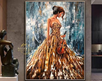 油絵バイオリンを弾く女ベッドルームの装飾絵画 - 絵画