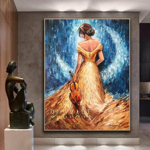 Violin Girl Painting Oil Painting Original Woman Violinist 30x40 Canvas Wall Art Musical Painting Girl with Violin Art Princess Painting