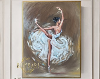 Original Ballerina Oil Painting on Canvas: Modern Ballet Wall Art