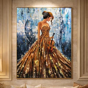 Paintings on Canvas Original Women With Violin and Blue Dress - Etsy