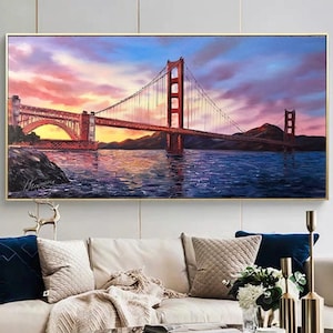 San Francisco Golden Gate Bridge Painting on Canvas Bridge Sunset Painting San Francisco Framed Art California Wall Art Decor SF Gifts
