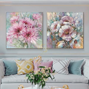 Set of 2 Painting Floral Wall Decor for Salon Flowers - Etsy