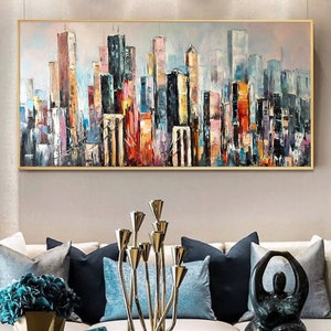 Large New York City Abstract Painting, Urban Cityscape Painting, Extra Large NYC Modern Wall Art Decor, City Skyline Abstract Oil Painting