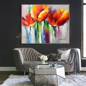 Oversize Wall Art Abstract Painting Red Flower Painting Tulip - Etsy