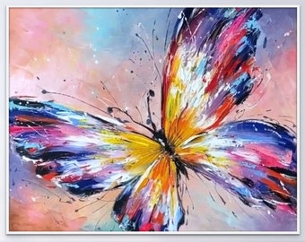 Butterflies - Original watercolor abstract painting on cardboard, white,  black, pink, yellow, orange and blue modern painting, 35x50 cm Painting by  Milena Gaytandzhieva