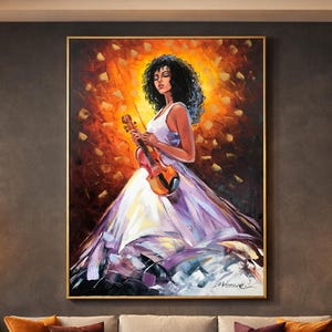 Abstract Violinist Oil Painting on Canvas, Modern Music Inspired Home Decor