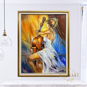 Beautiful Girl Playing Cello Painting Original Cello Art Figure ...