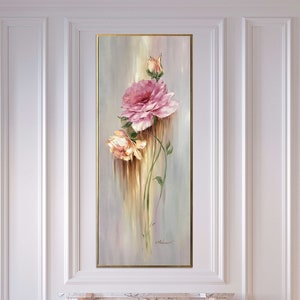 Hoog olieverfschilderij op canvas originele lange smalle kunst kleine canvas schilderij Rose artwork hoge muur kunst kleine schilderijen lange smalle muur decor
