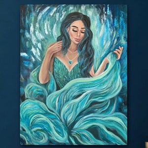Wunderschöne Meerjungfrau Ölgemälde Meerjungfrau Leinwand Kunst Hübsche Frau Malerei Meerjungfrau Kunstwerk Blaue Meerjungfrau Mädchen Raumdekor