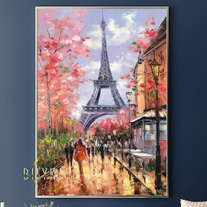 Paris Street Scene Oil Painting Original Paris Art Parisian Painting Eiffel Tower Artwork Paris Cafe Painting on Canvas Parisian Cafe Art