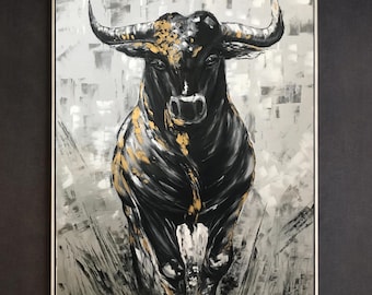 Grote stier schilderij originele beurs muur kunst 60 x 80 moderne zwart-wit opladen stier schilderij Oversized schilderij abstract
