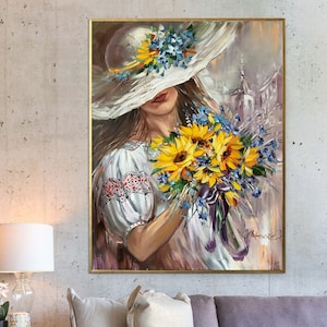 Ukrainische Mädchen Malerei Original Ukrainische Malerei Sonnenblume Ukraine Wand Kunst Ukraine Künstler Gemälde Moderne Ukrainische Volkskunst