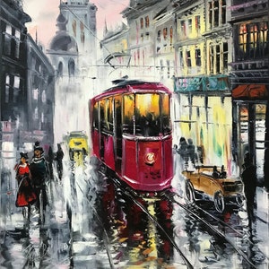 Large City Scene Oil Painting Original Black And White Europe Wall Art Old Town Painting on Canvas Large Impressionist Cityscape Paintings