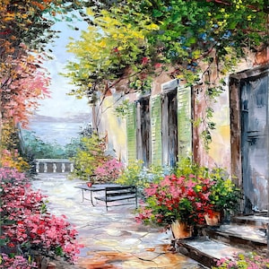Italian painting original Tuscany wall art Colorful artwork Village oil painting 24x36 art Tuscan wall decor Italy architecture painting
