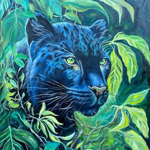 Black Jaguar Oil Painting Forest Animal Art Original Black Panther Painting Black Jaguar Wall Art Panther in Jungle Painting Jaguar Artwork