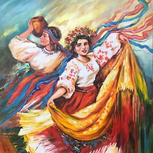 Ukrainian Girl Painting Original Ukrainian Painting on Canvas Pro Ukraine Wall Decor Ukraine Artist Paintings Modern Ukrainian Folk Art
