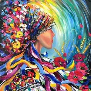 Ukrainian Girl Painting on Canvas Ukrainian Oil Painting Original From Ukraine Wall Decor Ukraine Artist Paintings Modern Ukrainian Folk Art