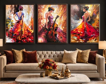 3 Matching Paintings on Canvas Set of Three Wall Art Framed Woman