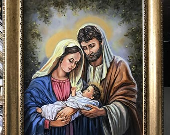 Dipinto ad olio originale della Natività: L'arte della Sacra Famiglia
