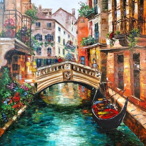 Italian painting original City wall art Gondola artwork Travel gift for her House painting Italy art landscape Venice oil painting on canvas