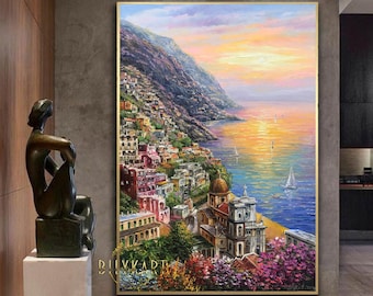Positano Painting on Canvas Italy Oil Painting Original Italian Art Amalfi Coast Painting Positano Coast Wall Art Italian Seascape Paintings