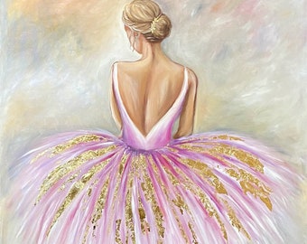 Abstract Ballerina Oil Painting Original Pink Ballerina Wall Art