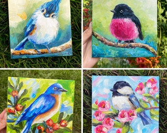 Chickadee Painting on Canvas Cute Bird Oil Painting Original Small Bird Wall Art Chickadee Art Bird on Branch Painting Gift for Bird Lovers