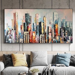 Large New York City Abstract Painting, Urban Cityscape Painting, Extra ...
