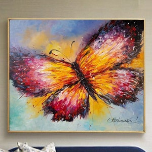 Abstract Butterfly Painting on Canvas Colorful Butterfly Wall Art Baby Girl Nursery Wall Decor Large Realistic Butterfly Paintings Original