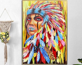 ネイティブアメリカンの絵画の壁アート、クロウクリークの戦士