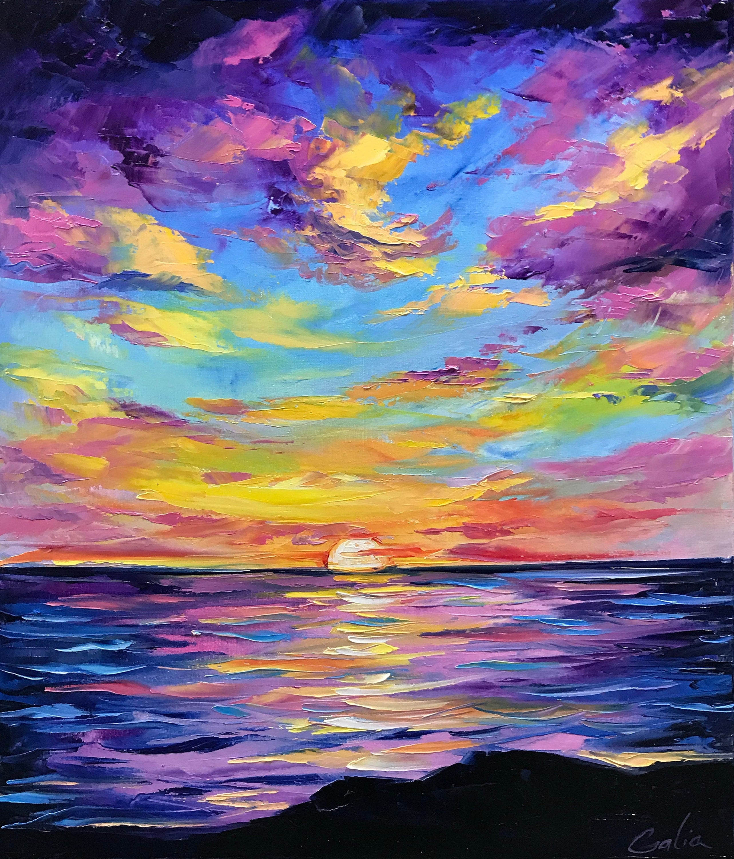 Ocean View Painting On Canvas Vibrant Sunset Artwork Abstract Scenic Ocean View Painting On Canvas Vibrant Sunset Artwork Abstract Scenic