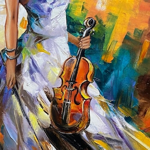 Lady With Violin Oil Painting Original Women 36x48 Canvas Wall Art Girl ...