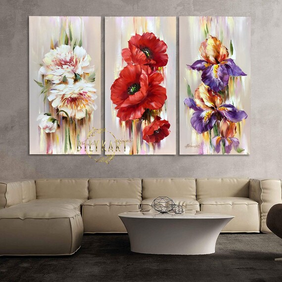 Long Narrow Wall Art Abstract Poppy Flowers Oil Painting Tall - Etsy