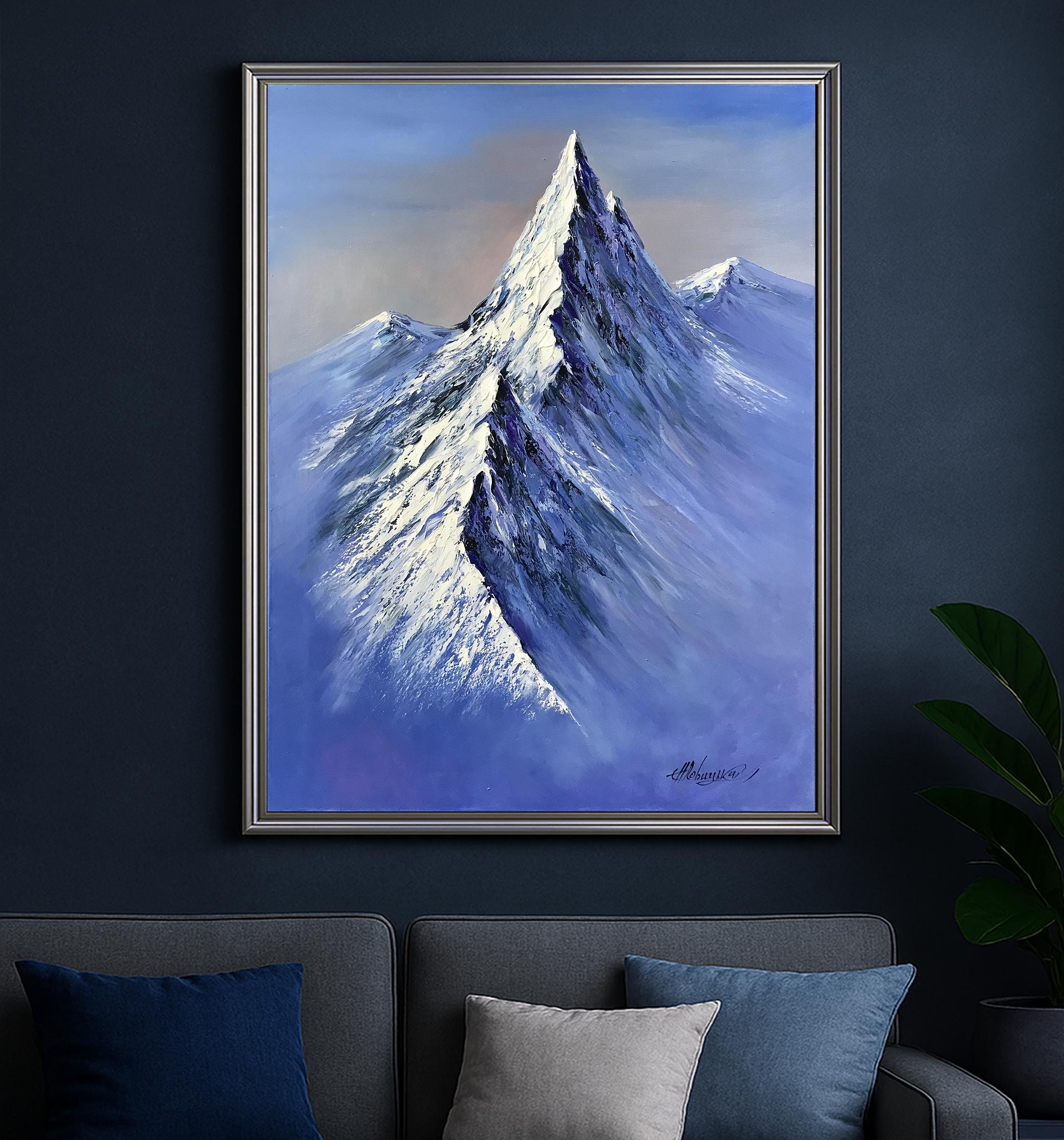 キャンバスに描かれたエベレストの絵画、ヒマラヤ山脈の絵画、ブルー