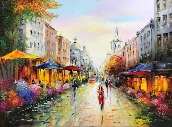 Vibrant Cityscape Painting Original French Street Scene Painting Paris Cafe Art Parisian Painting Paris Artwork Parisian Wall Art