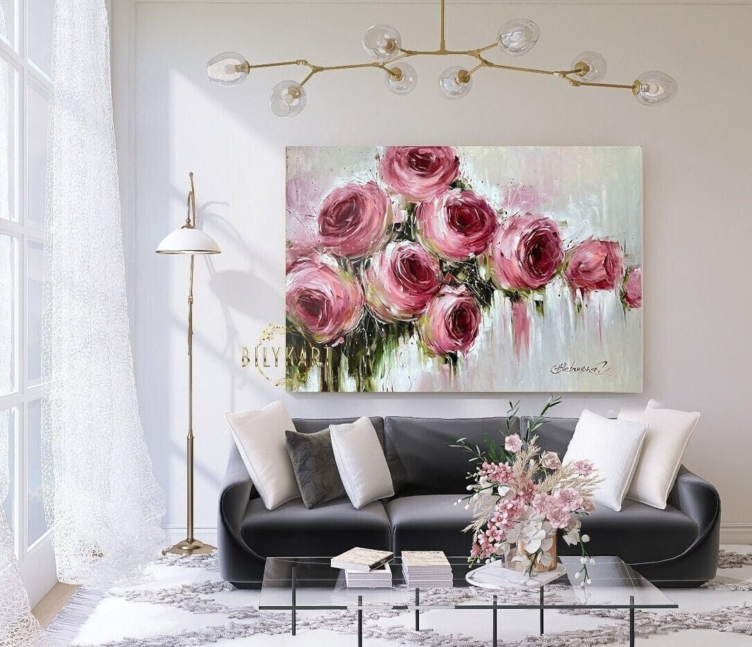 Bella Rose Floral Round Canvas Wall Art