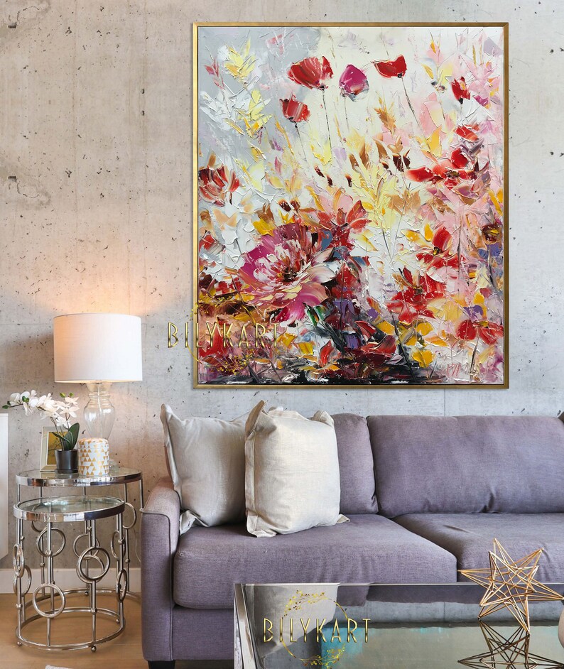 Large Abstract Flowers Oil Painting on Canvas Red Floral Wall - Etsy