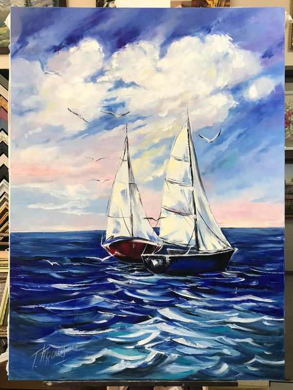 絵画　帆船　海　夕陽 絵画帆船海夕陽