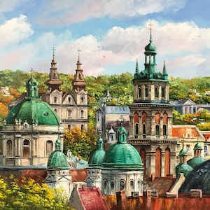 European City Landscape Painting on Canvas European City Wall Art Church Painting Original Europe City Painting Prague Art