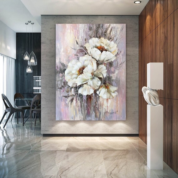 白い花と岩 大型絵画 ホテル絵画