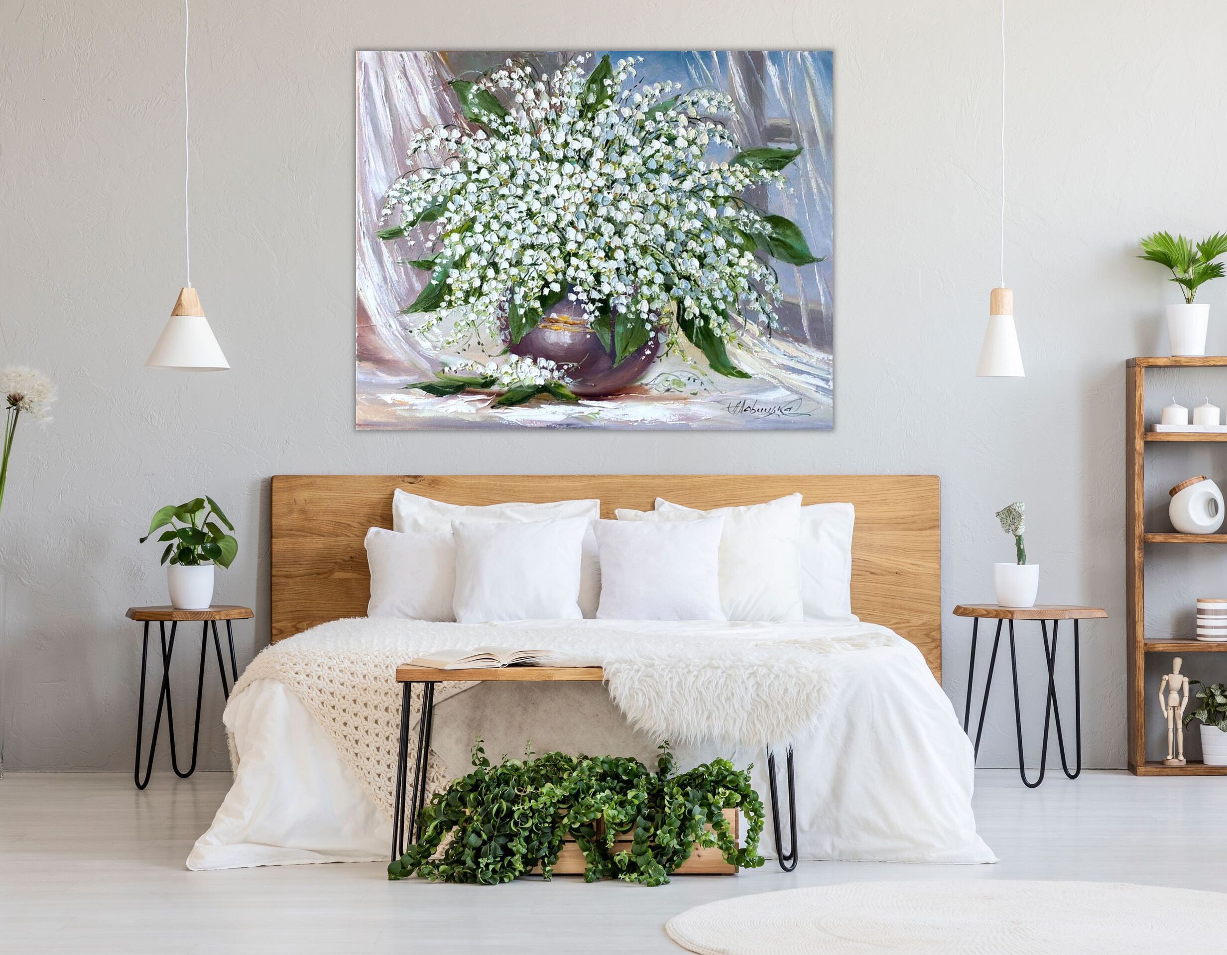 絵画　インテリア　絵　油絵　F4-090116　花（すずらん） 絵画 インテリア 絵 油絵 F4-090116 花（すずらん） 絵画