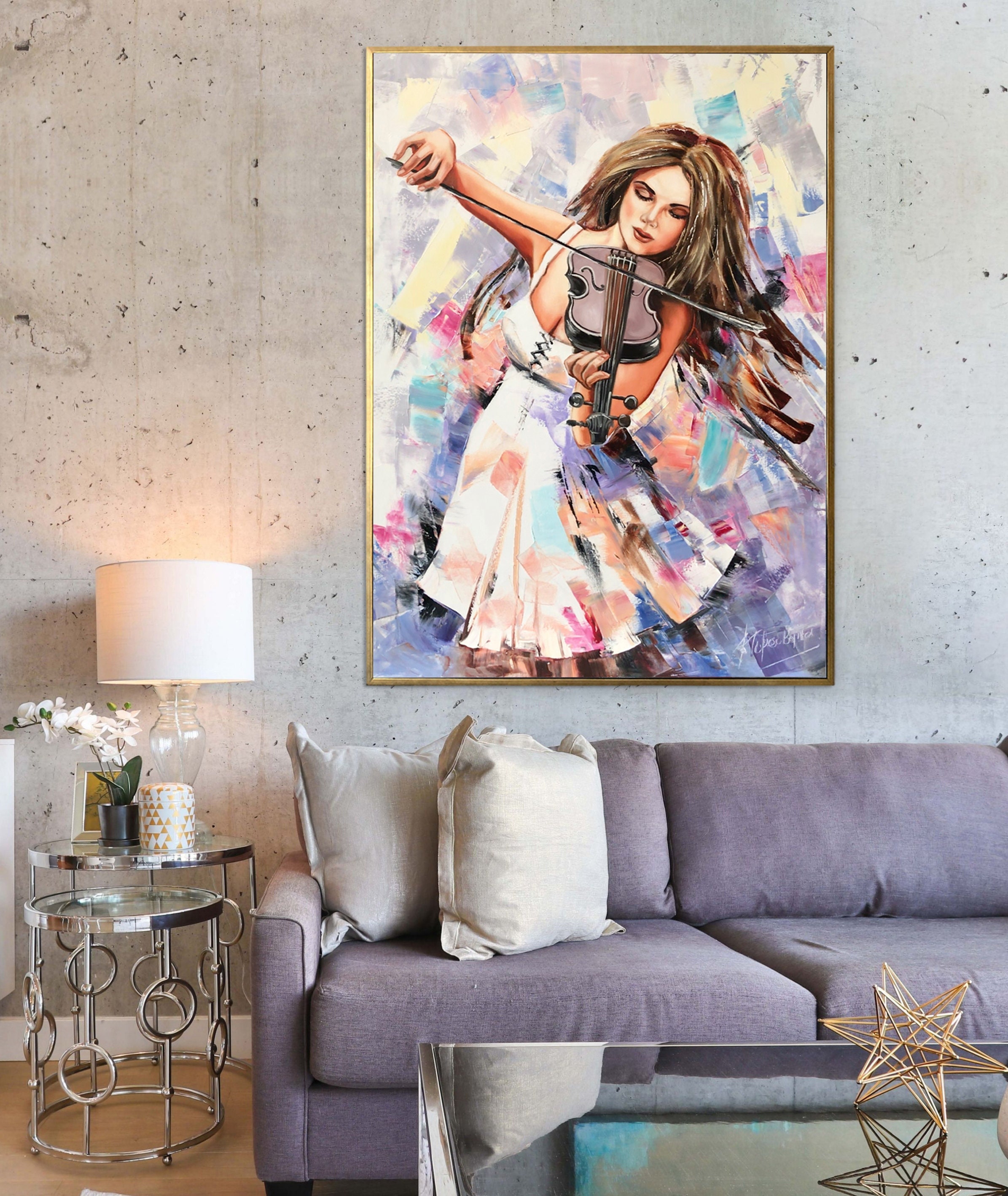 油絵バイオリンを弾く女ベッドルームの装飾絵画